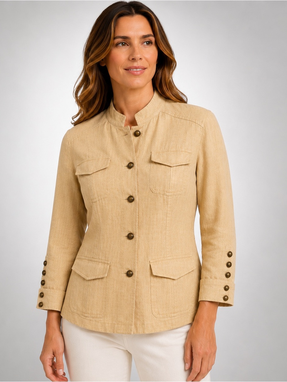 Multiples 100% Linen Safari Jacket Tan Utility Jacket NWT XS
